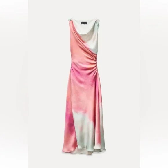 ZARA TIE DYE PRINT MIDI DRESS